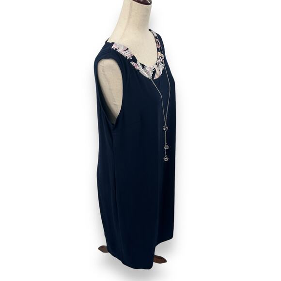NEW R&M Richards Stretchy Shift Dress Size 16 Navy Blue Attached Necklace NEW - Picture 9 of 12